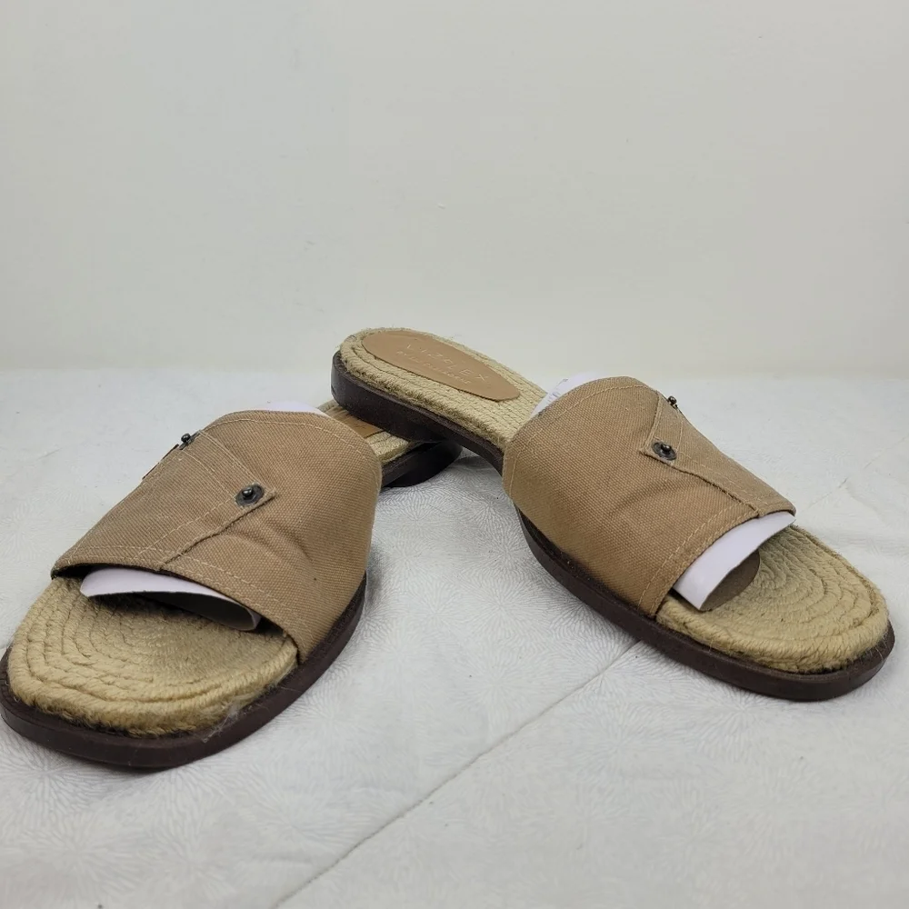 Liz Flex Espadrille Slide Sandals tan canvas uppers pocket detail boho funky 9.5